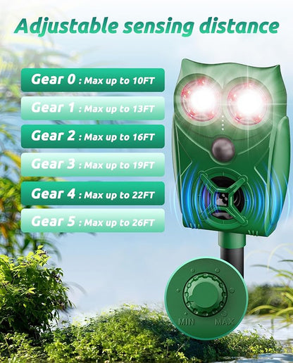Solar Ultrasonic Animal Repellent with Motion Sensor - Waterproof Deer Repellent Device with LED Lights for Yard, Effective Against Deer, Coyotes, Raccoons & Cats (2, Green)