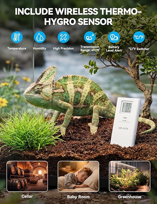 4900FT WiFi Smart Weather Stations Wireless Indoor Outdoor, LoRa Based Wireless Weather Station with 7-in-1 Solar Sensor, Thermo-Hygro Sensor, Bird Spike, CSV Export & Calibration Black