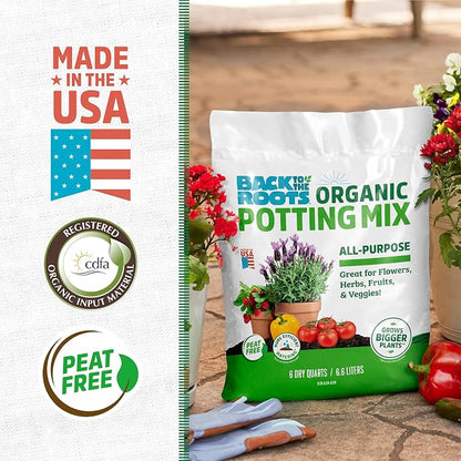 Back to the Roots 100% Organic Potting Mix (6 Quart) Premium Blend Made in The USA