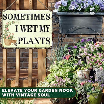 PEACHGARDEN Garden Decor Funny Garden Metal Signs Sometimes I Wet My Plants Wall Art Decor Gardening Sign for Outdoor Yard Patio Backyard Greenhouse 12x16 inch