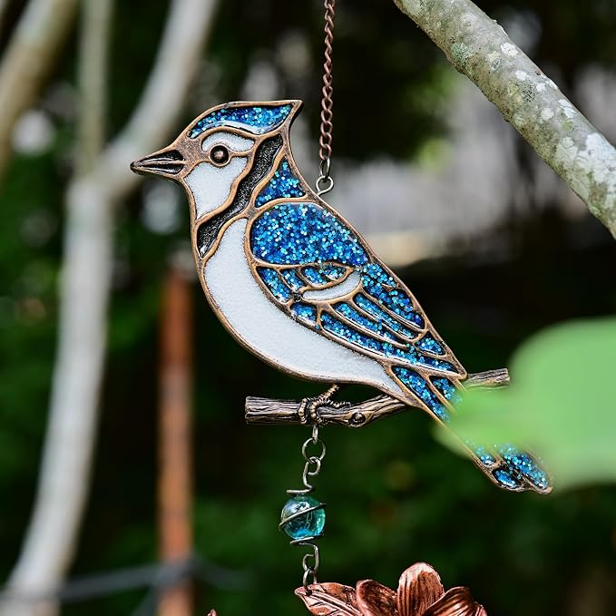 Wind Chimes - Wind Chimes for Outside Deep Tone 32 inches 5 Aluminum Tubes, Birthday, Memorial, Gifts for Mom, Grandma, Daughter, Decoration for Home, Garden, Patio, Backyard (32" Bluejay)