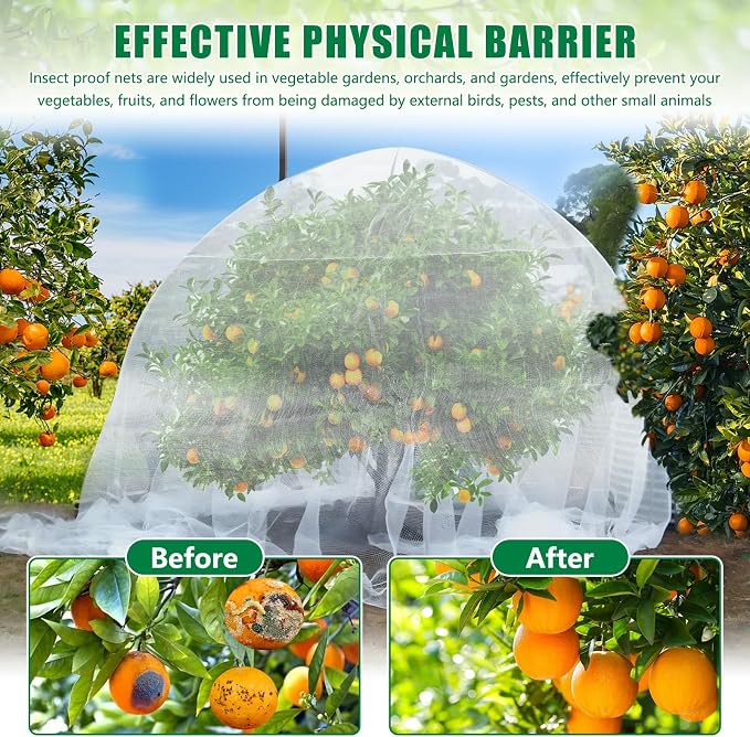 10 X 50 FT Garden Mesh Netting Pest Barrier for Raised Beds, Fruit Tree Netting for Cicadas, Bird Insect Nettings for Gardening, Blueberry Bush Strawberry Nettings Cover for Garden Protection