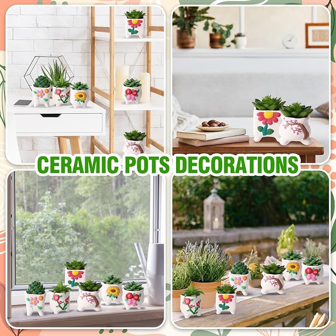 Leitee 18 Pcs Paint Your Own Ceramic Pot Bulk 3.1 in, Ready to Paint Small Pot Mini Succulent Planters Pottery Painting for Summer Classroom Craft Gift DIY Art Activity (Romantic Flowers)
