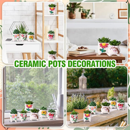 Leitee 18 Pcs Paint Your Own Ceramic Pot Bulk 3.1 in, Ready to Paint Small Pot Mini Succulent Planters Pottery Painting for Summer Classroom Craft Gift DIY Art Activity (Romantic Flowers)