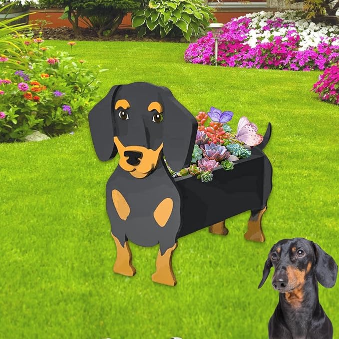 Dachshund Dog Planter Pots, 9.45 x 7.5 x 13.39 Inches | Dog Flower Pot, Cute Animal Shaped Plant Pot, Gifts for Women & Pet Lovers, Indoor Outdoor Garden Home Office Decor