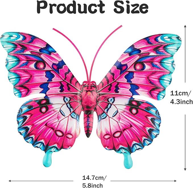 SUNREEK Metal Butterfly Wall Decor, 6 Inches Outdoor Wall Art for Fence Garden Yard Room Patio Balcony Decorations (4, Butterfly-D)