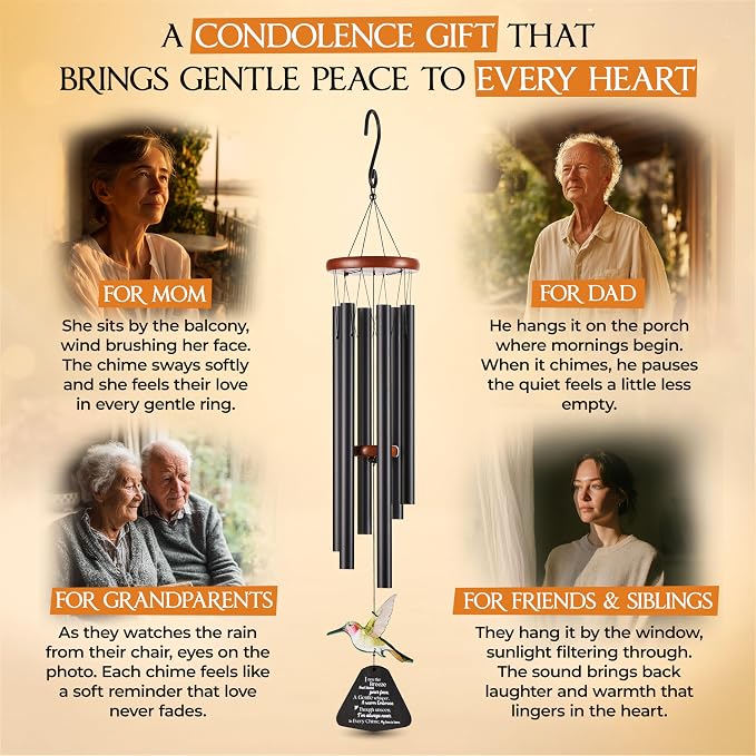 32 Inch Hummingbird Memorial Wind Chimes Outdoor, Sympathy Gifts for Loss of Loved One, Memorial Gifts for Loss of Mom, Sympathy Wind Chimes for Mother, Father, Brother, Sister