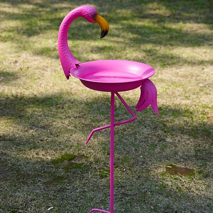 12.6" W*39.4" H Flamingo Bird Baths for Outdoor, Metal Bird Bath Bowl, Bird Feeder or Drinker Plate with Metal Stake, Home Garden Lawn Yard Decor