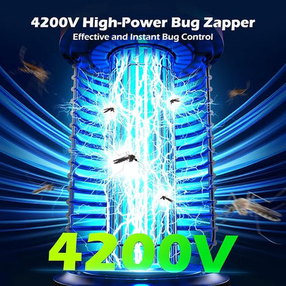 Rechargeable Bug Zapper Outdoor, 4200V Powerful Electric Mosquito Zapper 5-in-1 Portable & Wireless Bug Zapper Outdoor Cordless with 5000mAh Battery, Outdoor Waterproof Fly Zapper for Patio Camping