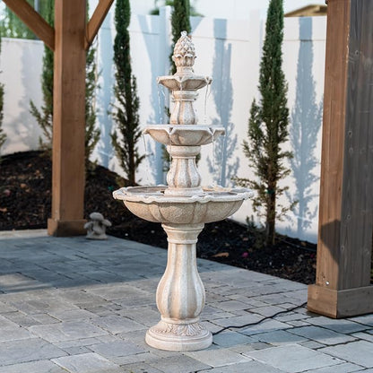 XBrand 51" 3-Tier Outdoor Freestanding Waterfall Fountain with Pump and Pineapple Finial, Beige