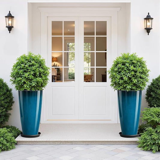 QCQHDU 21 inch Tall Planters for Outdoor & Indoor Plants, Set of 2 Large Outdoor Planters with Drainage Hole for Front Porch, Patio, Garden, Home Decor, Blue