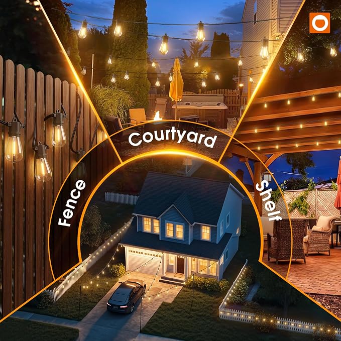 addlon 54FT Solar String Lights Outdoor Waterproof with USB Charging & Remote Control - Dimmable Solar Power Patio Lights with 26 LED Bulbs for Porch, Garden, Yard, Market, Bistro - Lasts 20+ Hrs