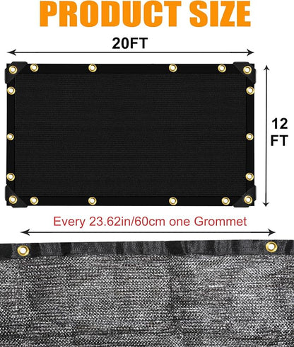 40%-50% Black Sun Shade Cloth for Garden -12 X 20Ft Mesh Tarp with Grommets | Sunshade Net for Vegetables, Greenhouse, Plants Cover, Patio, Chicken Coop, Barn & Kennel, Tomatoes