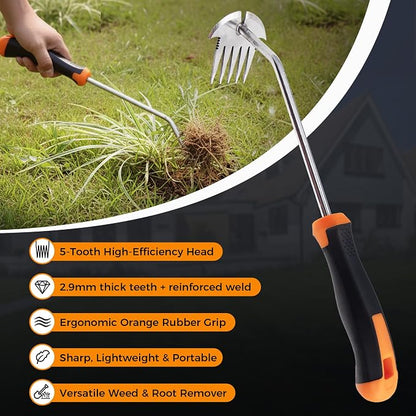 1Pcs Weed Puller Tool, Portable Garden Weed Pulling Tool, Upgraded Durable Garden Weeder with 5 Teeth Head Design and Rubber Handle for Vegetable Gardening Backyard