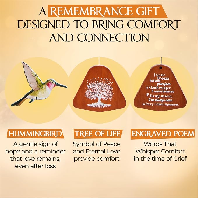 32 Inch Hummingbird Memorial Wind Chimes Outdoor, Sympathy Gifts for Loss of Loved One, Memorial Gifts for Loss of Mom, Sympathy Wind Chimes for Mother, Father, Brother, Sister