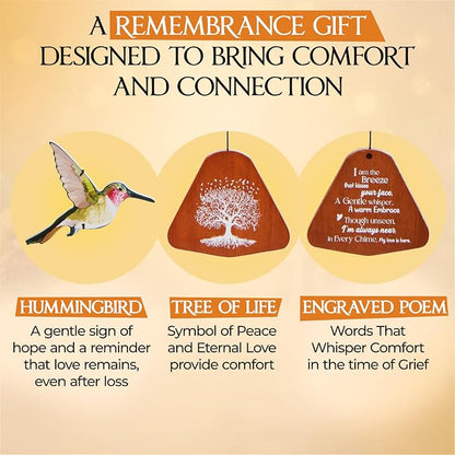 32 Inch Hummingbird Memorial Wind Chimes Outdoor, Sympathy Gifts for Loss of Loved One, Memorial Gifts for Loss of Mom, Sympathy Wind Chimes for Mother, Father, Brother, Sister