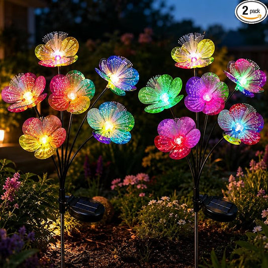 JJGoo 2 Pack Solar Garden Lights, Solar Flower Swaying Light for Outside, New Upgraded Outdoor Waterproof Light for Garden Patio Yard Front Porch Decor