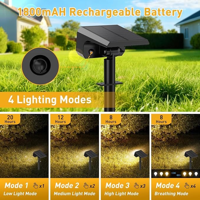Solar Spot Lights Outdoor, 12 Pack Solar Landscape Lights with 100 LEDs Each, 4 Lighting Modes, IP65 Waterproof, 2-in-1 Adjustable Solar Spotlights for Yard Garden Pathway Driveway(Warm White)