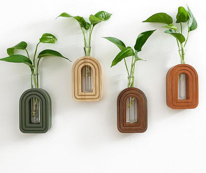 GRID FORTE Wood Wall Arched Propagation Vases (Set of 4), Hanging Plant and Flower Vases, Home Decor Boho Wall Decoration for Living Room Bedroom