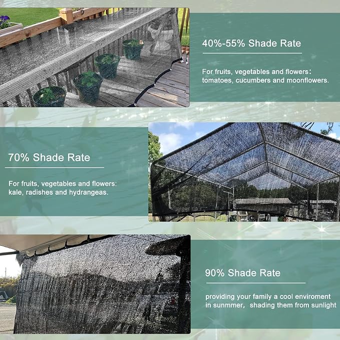 LOVE STORY 10x20FT 90% Black Garden Shade Cloth, Sun Shade Cover Net Mesh Tarp with Grommets, Sunblock Net for Garden,Greenhouse,Plants and Patio