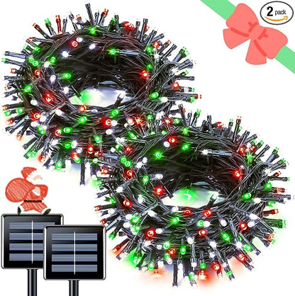 JMEXSUSS 2 Pack Solar Christmas Lights Tot. 66FT 200LED Red White and Green | Outdoor Waterproof, 8 Modes Solar String Lights for Outside Patio Christmas Tree Garden Yard Xmas Decorations