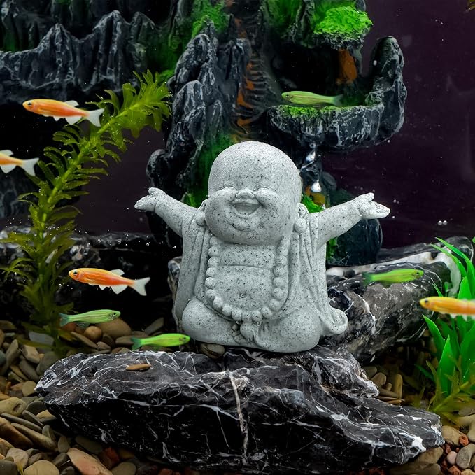 Laughing Buddha Sandstone Statues Mini Zen Monk Figurine Small Buddha Sculptures Fish Tank Decoration Landscaping Garden Outdoor Ornaments for Wealth Good Luck