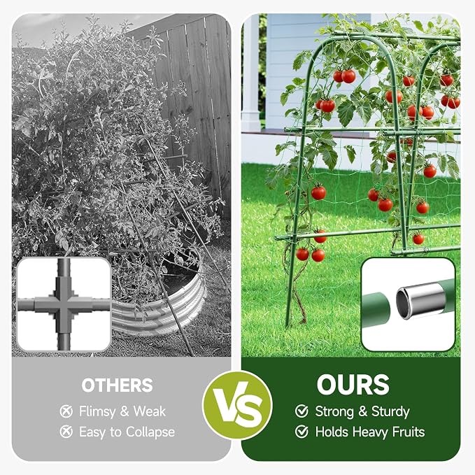 HIRALIY Cucumber Trellis for Climbing Plants Outdoor, 5.25ft Tall Heavy Duty Metal Garden Arch Trellis, Rustproof Plant Support Tunnel for Tomato, Grape, Bean, Raised Bed and Vegetable Gardens, Green