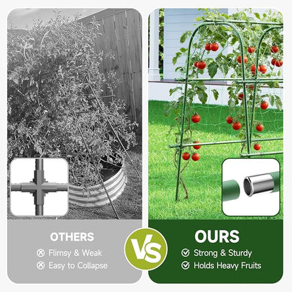 HIRALIY Cucumber Trellis for Climbing Plants Outdoor, 5.25ft Tall Heavy Duty Metal Garden Arch Trellis, Rustproof Plant Support Tunnel for Tomato, Grape, Bean, Raised Bed and Vegetable Gardens, Green