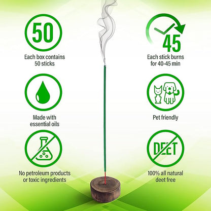 Mosquito Repellent Incense Sticks 50 Pieces per Box, for Patio/Natural Ingredients Citronella Oil/Lemongrass Oil/Made Natural Based Essential - DEET Free - Mosquito Repellent Outdoor