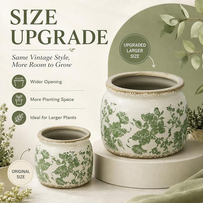 Dosayes Large Ceramic Pot for Planters, Ice Crack Glazed Flower Pot with Drainage Holes,5.91inch Vintage Planters for Indoor and Outdoor(Green)