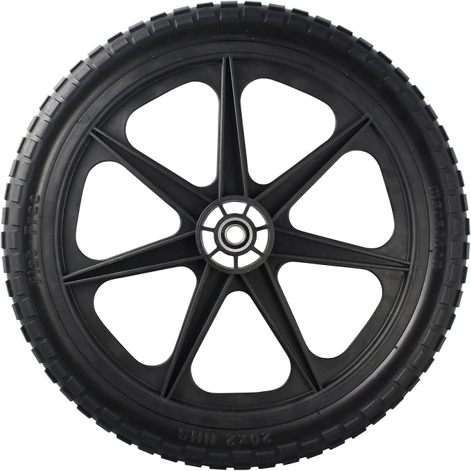 Marathon 92010-2PK Flat-Free 20" Tire and Wheel Assembly, Centered Hub, Ball Bearings, Heavy-Duty Plastic Spoked Wheel, Replacement for Rubbermaid Big Wheel and other Carts, Easy Install, 2 Pack