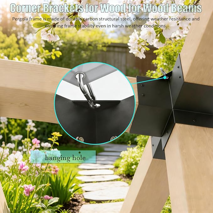 2pc 4-Way Pergola Bracket Kit, Pergola Kits to Build Yourself | 4x4 Corner Brackets for Wood for Wood Beams, Corner Brackets for Do It Yourself Pergola Kits Outdoor Gazebo Patio Log Cabin