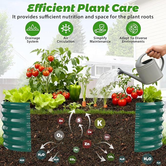 17" Tall Oval-Shaped / Elliptic Metal Raised Garden Bed Outdoor Dark Green | 60X24X17 Inch,1.5 FT Tall,0.8MM Thick Galvanized Metal Painted,for Variety of Flowers,Herbs,Vegetables.with Gloves,Tool free