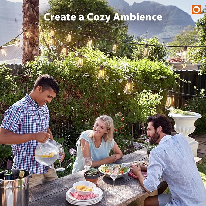 addlon 102FT(96+6) Solar String Lights Outdoor with Remote, 48 LED Dimmable Waterproof Patio Hanging Lights (2FT Bulb Spacing), Long-Lasting Solar Light for Outside, Yard, Backyard, Garden, Camping