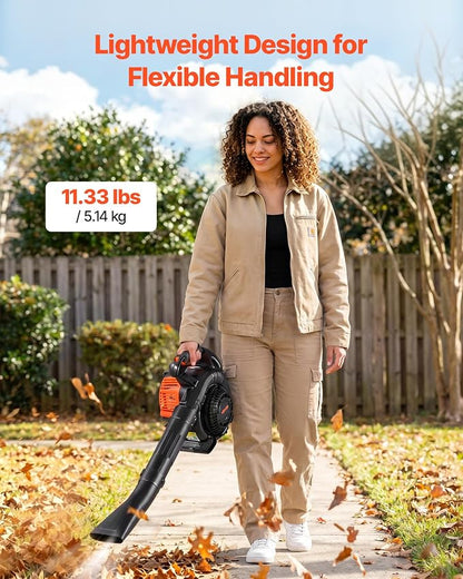 VEVOR Gas Leaf Blower, 25.4CC 4-Stroke Gas Powered Handheld Leaf Blower with 0.75L Fuel Tank, 340 CFM Air Volume, 130 MPH Air Speed, Ideal for Lawn Care, Leaves Cleaning, Yard Debris & Snow Removal | 0.75L Fuel Tank, 340 CFM Air Volume, 130 MPH Air Spe...