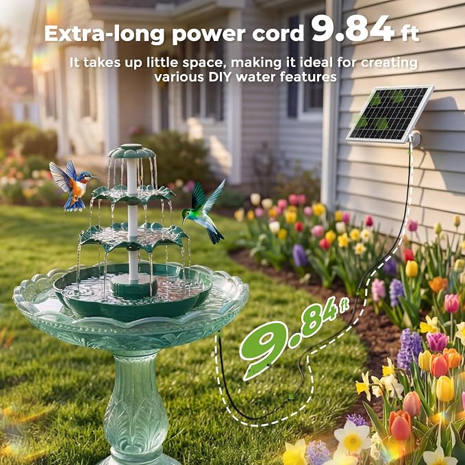 AISITIN 6.5W Solar Bird Bath Fountain, 3-Tiered Waterfall, DIY Detachable Solar Fountain Pump & Adjustable Panel, Lightweight Resin Plastic for Garden, Outdoor Bird Feeder, Pond Decor