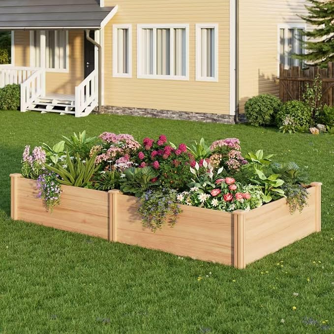 Raised Garden Bed for Outdoor, 8x4 Ft Wood Garden Bed with 15 Inch Depth for Flowers/Vegetables/Herbs in Backyard Patio Outdoor, Open Base Bottom Planter Box