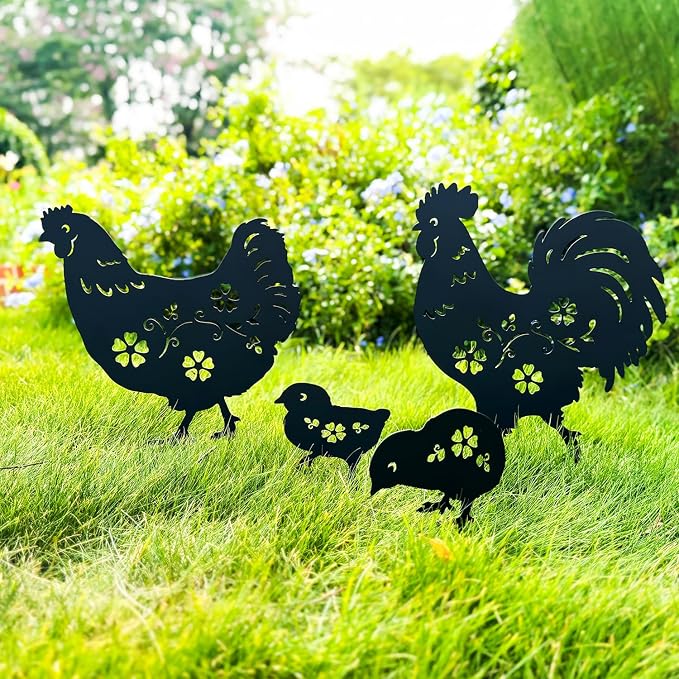 TIGGSY Chicken Metal Decorative Garden Stakes Chicken Gifts for Women/Men Chicken Lovers Gifts Silhouette Statues for Yard Art, Outside, Patio, Outdoor Decor, Garden Decorations, Lawn Ornaments
