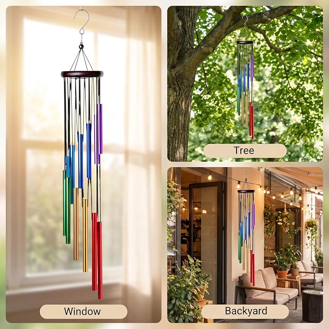 HOMEXUP Outdoor Colorful Wind Chimes for Outside with 12 Aluminum Tubes for Garden Patio Balcony and Home Decor（Color）