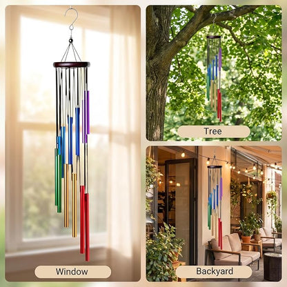 HOMEXUP Outdoor Colorful Wind Chimes for Outside with 12 Aluminum Tubes for Garden Patio Balcony and Home Decor（Color）