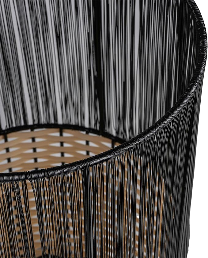 happimess HPM1101D Harper Modern 4.13-Gallon 2-Tone Faux Wicker Cylinder Waste Basket, Black/Cream for Home, Bathroom, Living Room, Office, Bedroom, Kitchen