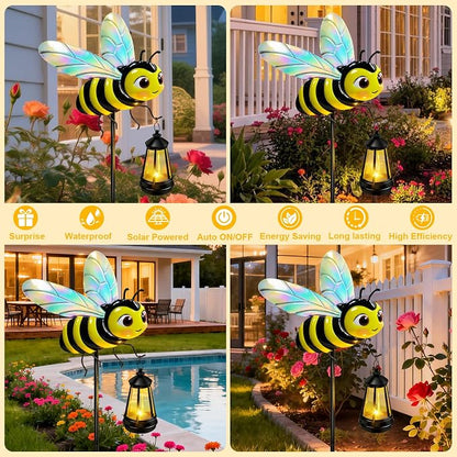 EDOF 32.28in Metal Bee Garden Stakes with Solar Lights Outdoor Decorative | Solar Lights Waterproof Bee Garden Decor for Yard Art Outside Patio Porch Lawn,Birthday Gifts for Women Mom