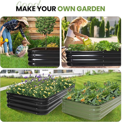 5-in-1 Adjustable Raised Garden Bed Kit | Galvanized Planter Boxes for Vegetables, Flowers | 12" Tall, Multiple Sizes (8x3x1ft, 9x2x1ft, 10x1x1ft, 6x5x1ft, 7x4x1ft) | Outdoor Metal Raised Bed, Grey