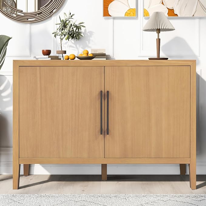 Merax Modern Wood Buffet Sideboard with 2 Doors | Farmhouse Free Standing Storge Cabinet Console Table for Living Room Dinning Room Hallway Natural