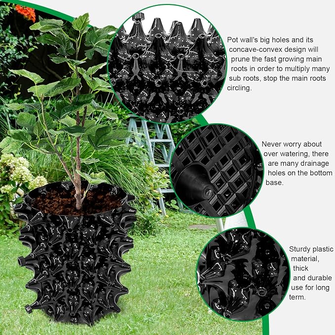 RooTrimmer 1 Gallon Air Pruning Containers, New Plastic Nursery Pots, Fruit Vegetable Garden Self-Planting Pots, Black (1G-10P)