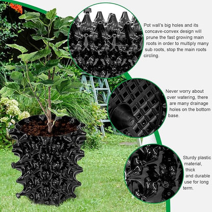 RooTrimmer 1 Gallon Air Pruning Containers, New Plastic Nursery Pots, Fruit Vegetable Garden Self-Planting Pots, Black (1G-10P)