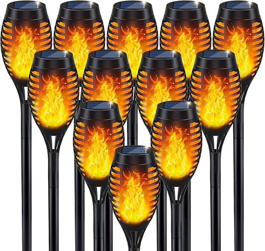 IkeeRuic Solar Flame Torch Lights for Outdoor Decoration, 12Pack Outdoor Lights Solar Powered Waterproof, LED Torches for Outside Decor, Luces Solares Outdoor Decorations for Yard Patio Garden Art