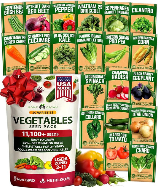 20 Heirloom Vegetable Seeds - 10,000+ Survival Seeds and Emergency Prepper Gear - Non GMO Vegetable Seeds for Planting Home Garden Variety Pack