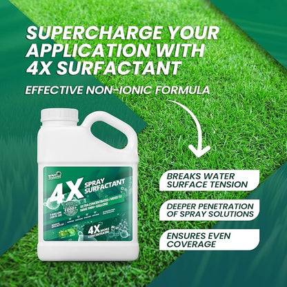 1 Gallon 4X Non Ionic Surfactant - Makes 1000 Gallons - Nonionic Wetting Agent & Concentrated Surfactant Spray for Increased Product Efficacy, Ideal Spreader Sticker, No Foam Wetting Agent