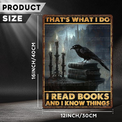 Retro Crows Tin Sign That's What I Do Read Book and I Know Things Vintage Books Metal Poster Funny Lovely Bird Wall Art Office Cafe Outdoor Room Kitchen Bar Man Cave 12 * 16inch